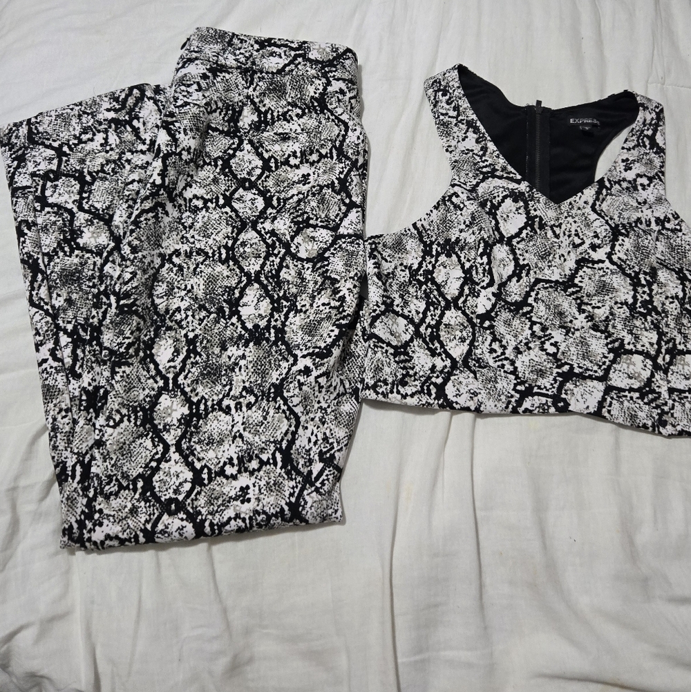 Express Black and White Snake Print Jumpsuit